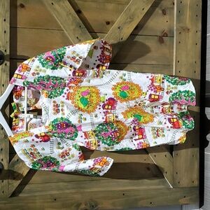 1970s DESIGN HOUSE SMOCK AOP LOVEBIRDS TREES OWLS FLOWERS HEARTS JAPAN HANDMADE